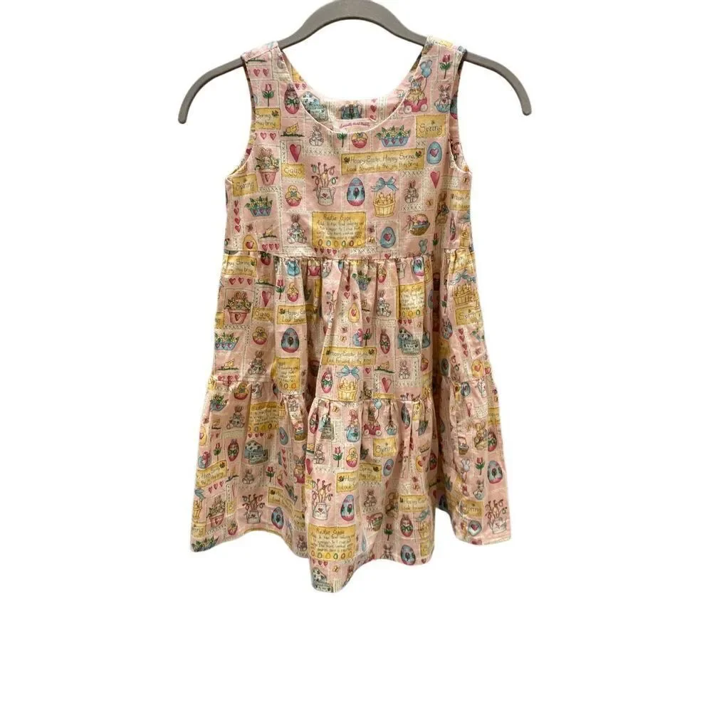 Handcrafted hand sewn toddler girls tiered Easter dress, pink size 4T/5T